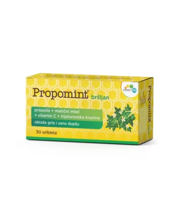 Propomint brslen Пропоминт бршлен ориблети се формулирани врз основа на сувиот екстракт од лист од бршлен, прополис, матичен млеч, витамин Ц и хијалуронска киселина.
