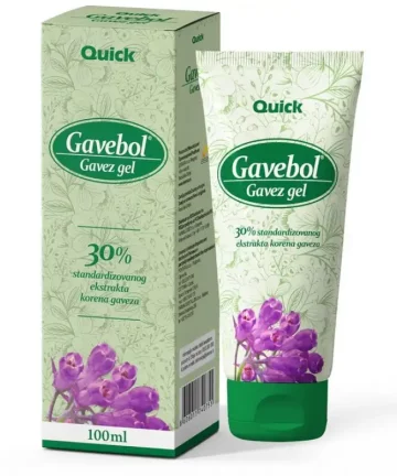 Gavebol Gavez гел е препарат кој содржи 30% екстракт од корен на гавез, чии основни состојки овозможуваат примена на овој гел за навлегување, дислокации и различни видови на повреди