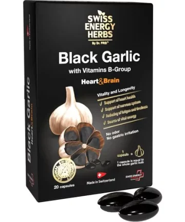 Swiss Energy Black Garlic капсулите содржат висококвалитетен специјален екстракт од црн лук дополнет со вредни витамини од групата Б.