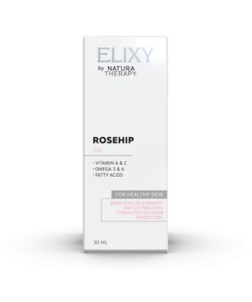 ELIXY Rosehip масло e  масло добиено со пресување на семе од шипка.Моќен извор на витамин А и Ц, богато со масни киселини, омега-3 и омега-6, кои помагаат за еластичноста, текстурата и изгледот на кожата. Длабински ја хидрира кожата, го намалува воспалението, ја осветлува кожата , го поттикнува создавањето на колагенот , избледување на какви било лузни на лицето и телото и истивремено обезбедува природен и свиленкаст сјај на кожта.