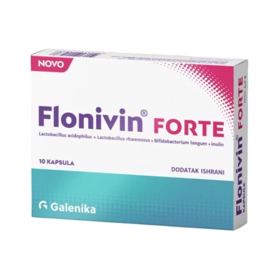 Flonivin Forte капсулите се диететски додаток во исхраната со 10 милијарди корисни бактерии (Lactobacillus acidophilus, Lactobacillus rhamnosus, Bifidobacterium longum) и инулин. Наменет е за нормално функционирање на дигестивниот систем кај возрасни и деца над 3 годишна возраст.