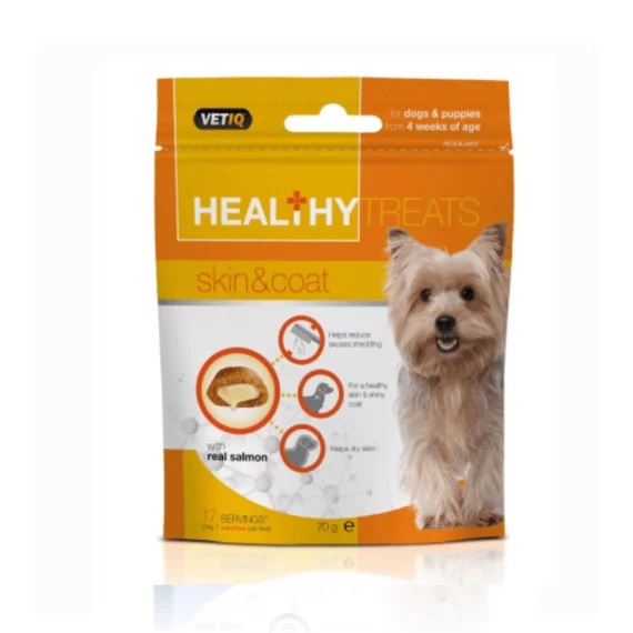 Марк и Чапел се специјалисти за нега на домашни миленици кои го произведуваат опсегот на активни здравствени решенија VetIQ за мачки, кучиња и мали животни. Healthy Treats Skin & Coat Помага за сува кожа и помага да се намали прекумерното осипување, а исто така промовира здрава кожа и палто. Содржи омега 3 и 6, витамини, цинк и биотин за здрав и среќен миленик.